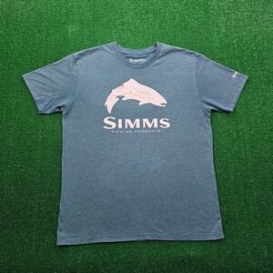 Simms Tshirt Mens Large Teal Fishing Products Firehole Yellowstone National Park